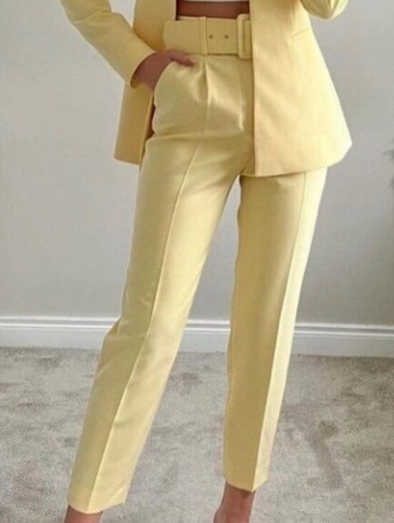 Zara Pants - Zara Women's Yellow High-Waisted Belted Pants Small S 26x26 Cropped Trousers
